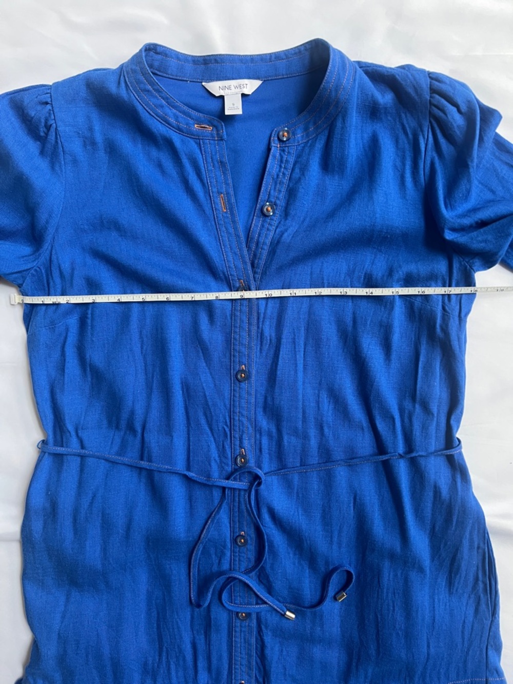 Nine West Button-Front Royal Blue Dress Contrast Stitching Sz S Campus Prairie - Picture 3 of 10
